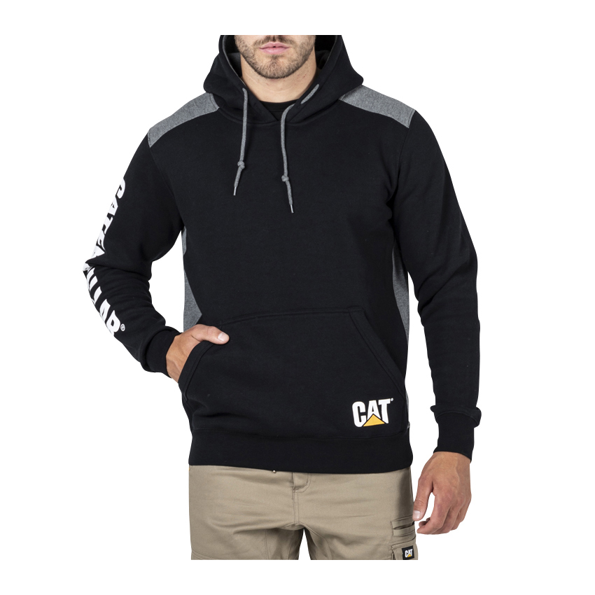 Caterpillar Clothing South Africa - Cat Men's Logo Panel Hooded Sweat Hoodies Black TJ0481236